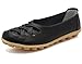 KEESKY Womens Ladies Leather Casual Cut Out Loafers Flat Slip-on Shoes Black Size 9.5