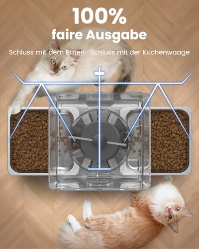 Futterautomat Katze für 2 Katzen, 5L/20 Tassen Katzenfutter Automat mit verstellbaren Schalen, Abnehmbares Bedienfeld, zeitgesteuert, Katzen- und Hunde Futterautomat für Trockenfutter