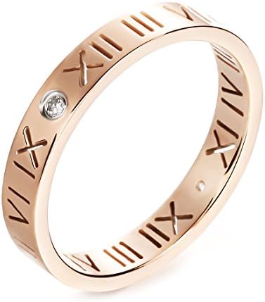 JSEA Womens Stainless Steel Cz Roman Numeral Rings Bands Openwork Rose Gold