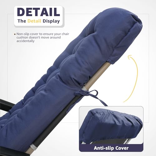 widesmile Sun Lounger Cushion Waterproof 180 x 55 x 10 cm Thickened Garden Recliner Chair Cushion with Ties & Non-Slip Back, Indoor Outdoor Soft Sunlounger Cushions Cotton Inner (Blue)