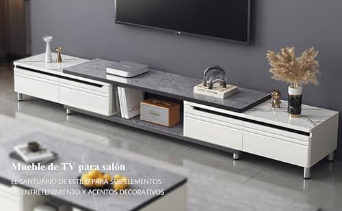 Vabches Mueble para TV de 2 Niveles para Televisores de hasta 75 Pulgadas Centro de Entretenimiento para TV Mueble con cajones Repisas Laterales Ajustables Resistente (Modelo Mejorado 220 cm)
