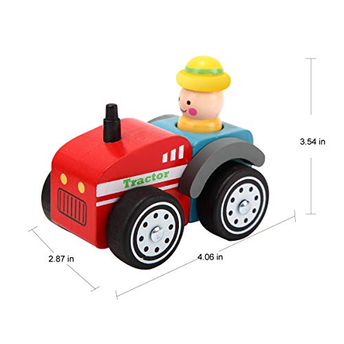Wooden Roll Cars for Toddlers 2 3 Years Old, KIDS Toyland Push and Pull Car Toys for Kids, 3PCS Baby Toys Cars Set - Tractor, Truck and Cars, Educational Learning Vehicle Toys for Girls and Boys - Thumbnail 2