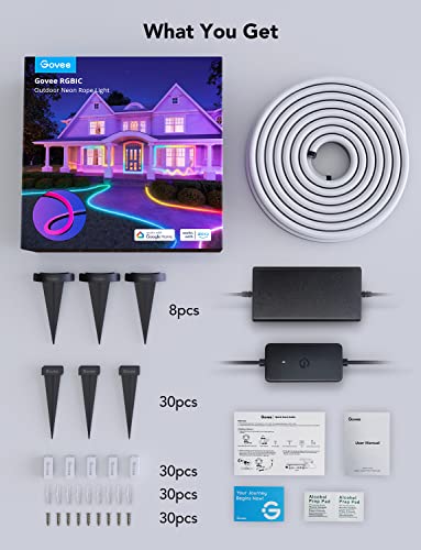 Govee Outdoor Neon LED Strip 10M, RGBIC LED Strip, App&WiFi Control, IP67 | 16 Million DIY, 64+ Scene Modes, Music Sync, Alexa&Google Assistant, Easy Installation, Garden/Backyard/Yards/Walls/Pathway