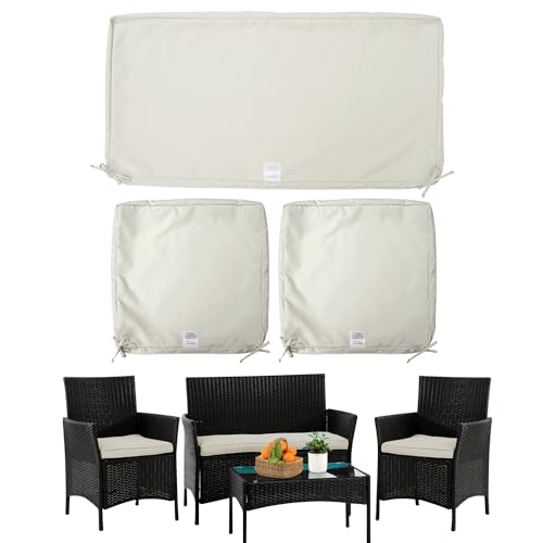 ClawsCover Ersatzbezüge für Outdoor-Sitzkissen, passend für 4 Rattan-Möbel, Terrassen-Gesprächsset, Liebessesser, 38 x 19 x 2, 19 x 19 x 2, cremefarben, groß (nur Bezug)