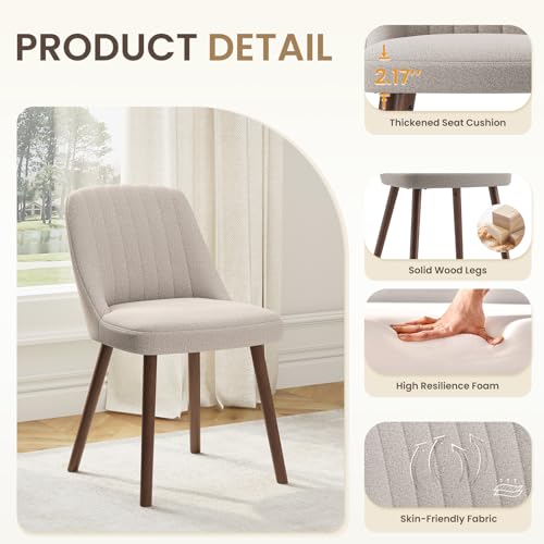 MALOL UPHOLSTERED DINING CHAIRS SET OF 4, MODERN FABRIC KITCHEN CHAIRS WITH BACK, WOOD LEGS FOR KITCHEN DINING ROOM RESTAURANT, CAMEL