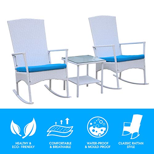 Outdoor PE Wicker Rocking Chair 3 Piece Patio Bistro Set Conversation