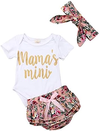 Newborn Infant Tutu Bloomers Outfits Baby Girl Blessed Onesie Romper Floral Ruffle Shorts with Headbands Clothing Set