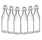 Set of 6-33.75 Oz Giara Glass Bottle with Stopper Caps, Carafe Swing Top Bottles with Airtight Lids for Oil, Vinegar, Beverages, Liquor, Beer, Water, Kombucha, Kefir, Soda, By California Home Goods