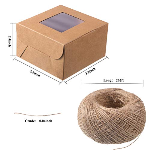 60 Pieces Cookie Boxes with 80M Gift Wrapping Rope, Bakery Box with Display Window Paper Board 4 x 4 x 2.4 Inch Gift Packaging Boxes for Gift Giving, Pastries, Cookies, Small Cakes, Pie, Cupcakes - Thumbnail 3