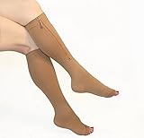 Security [Upgraded Version] 20-30mmHg Compression Socks for Varicose Veins and Edema Easy on/off Zipper Open Toe Compression Socking Leg Support Anti-Fatigue Relief(One Pair)