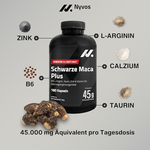 Black Maca Schwarz Kapseln Hochdosiert 45.000 mg Äq. mit L-Arginin, 180 St.