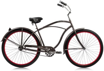 Fatal Love 29" Beach Cruiser Steel Frame in Flat Mocha Metallic, Coaster Brake, Red Alloy Rims, Seat & Grip Black, Fender Flat Mocha Metallie (Color: Flat Mocha Metallic/Red)