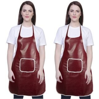 Yazlyn Collection Rexine Waterproof Kitchen Apron Brown Color with Front Pocket-Set of 2