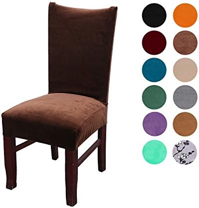 Velvet Spandex Stretch Dining Room Chair Cover, Removable Chair Slipcovers Set of 1(coffee)