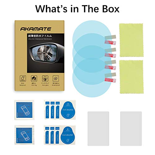 Car Rearview Mirror Waterproof Film, AKAMATE Anti-Fog Anti-Glare Anti-Scratch HD Car Window Membrane Rainproof Clear Protective Films Sticker (4 PCS)