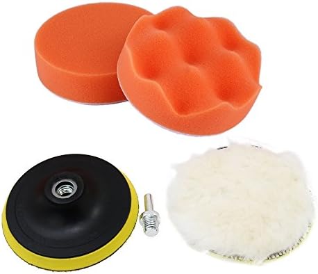 LUOIUI Polishing Buffer Pads,4 inch Polishing Buffing Kits with M10 Drill Adapter and Foam Compounding Sponge Buffer Pads and Soft Wool Bonnet Pads Set of 5 Pcs Buffing Pads for Car Sanding (4 inch)