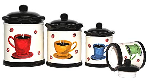 ACK Tuscany Colorful Coffee Bean, Hand Painted Canister Set of 4, 83301