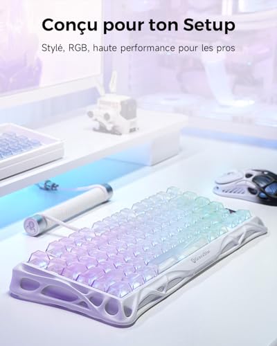 GravaStar Mercury K1 Lite Mechanical Gaming Keyboard with BT5.0/2.4G/Type-C, 75% Gasket RGB Backlit Gamer Keyboard, Pre-Lubricated Linear Switches, QWERTY (Crystal Aurora)