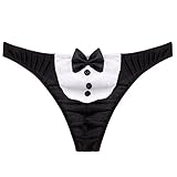 FEESHOW Men's Stretchy Pouch Bikini Thongs Tuxedo Bow Tie Underwear Costumes Black White Medium(Waistline 24.5-35.5
