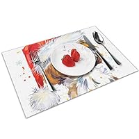 NBteach Christmas Shih Tzu Dog Art Santa Claus 4 Piece Set of Placemats Pc Party Decor Dining Room Home Ornament Table Food Dishes Mat Xmas Kitchen Decorations Themed Dishware Picnic Dinnerware