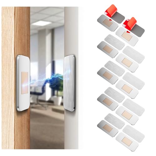 PHIXBEAR 10 Packs Ultra Thin Magnetic Cabinet Door Latch with Adhesive, Stainless Steel Cupboard Door Magnet Drawer Magnet Silent Closing Easy to Install