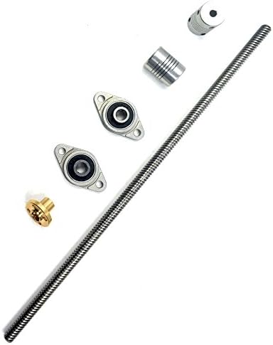 T8 Lead Screw Kit, Mergorun 250mm Length 8mm Dia Silver Vertical 2mm Lead Screw Rod &amp; Pillow Block Mounted Bearing KFL08 Flexible Shaft Coupling for 3D Printer Set of 6