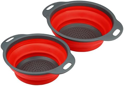 NBODY Collapsible Silicone Colander Folding Kitchen Silicone Strainer Set of 2 Including One 8 Inch and One 9.5 Inch Red