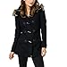 Alpine Swiss Duffy Womens Black Wool Coat Fur Trim Hooded Parka Jacket Large