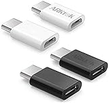 ARKTEK USB-C Adapter, Mini Aluminum Mico USB (Female) to USB C (Male) Syncing Data Transfer and Charging Converter for Chromebook Galaxy S10 Note 9, Pixel 3 and More (Black/White, Pack of 4)