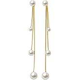 SLUYNZ Sterling Silver Pearls Dangle Earrings Chain for Women Teens Wedding Dangle Earrings Long Tassel
