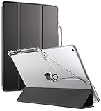 iPad 9.7 Case, Poetic Lumos X Flexible Soft Transparent Ultra-Thin TPU Slim-Fit Trifold Stand Folio Smart Cover [Auto Wake/Sleep][Pencil Holder] for New Apple iPad 9.7 (6th Gen 2018) Black/Clear