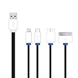 Charging Cable,Ourkens Premium Quality 3ft 4 in 1 Multiple Universal USB Charging Cable with 8 Pin Lighting / 30 Pin / Micro USB / Mini USB Ports for Iphone 4s 5 5s 6 6s Plus,Ipad 2 3 4 Mini Air,Samsung Galaxy S3 S4 S5 S6 HTC LG and most Android Smartphones(4 in 1 Black)