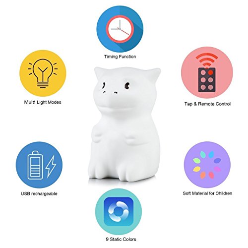 LumiPets Night Light Nursery Lamp Baby Dragon - USB Rechargeable Wireless + Remote Control with Timer and Brightness Controls for Kids and Children. Learn Colors for Toddlers (Dragon)