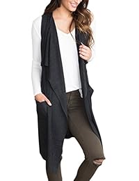 Sidefeel - Sudadera sin mangas para mujer, con bolsillo, de punto, parte frontal abierta