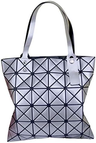 Geometric Rhombus Diamond Laser Bag Solid Color Glossy Folding Large Capacity Handbag Shoulder Bags For Women.
