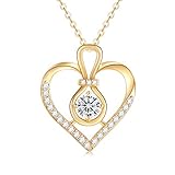 SISGEM 14K Solid Gold Heart Necklace for