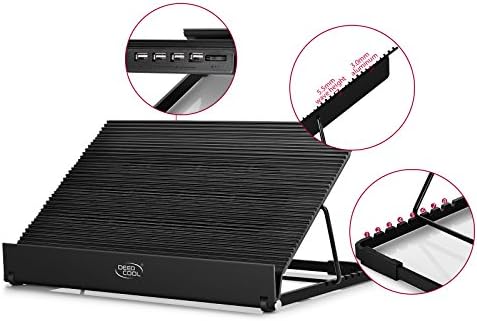 DEEPCOOL Laptop Cooling Pad N9EX, 3.0mm Pure Aluminum Panel, Support 17" Laptop, Two 140mm Fans, 8 Adjustable Viewing Angles with Anti Slip Arm