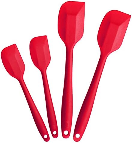 Silicone Spatula Set - Yamoo 4 Piece Heat-Resistant Spatulas & Baking Spoon, Safe Soft and Non-stick Flexible Silicone Rubber Spatulas - Strong Stainless Steel Core (4 Piece, Red)