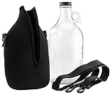 64-Ounce Clear Glass Kombucha & Beer Growler Jug w/Black Neoprene Sleeve & Carrying Strap; (2-Piece Set w/Half Gallon Jug & Carrying Sleeve)
