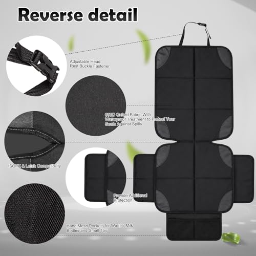 AiQInu Car Seat Protection, Waterproof Non-Slip Leather and Fabric Car Seat Protectors for Children, Compatible with 2 Storage Pockets for Suv, Sedan
