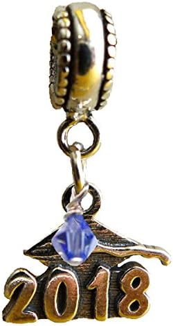 Graduation Cap 2018 September Sapphire Birthstone Sterling Silver Dangle Charm Bead