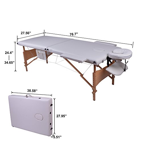 Portable Massage Table Spa Bed,76" Professional Height Adjustable 2 Folding Salon Bed with Carry Bag(White)