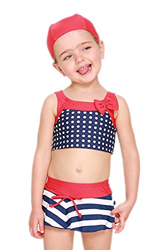Baby Girl Kids Swimsuits Bathing Polka Dots Bowknot Swimwear Athletic Two-Piece Swimsuits 4-5 Year (42-45" 37-43lbs)