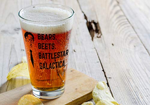 Bears Beets Battlestar Galactica Funny 16oz Beer Pint Glass for Men or Women - Inspired By TV Show The Office Quote - Unique Birthday Gift For Dwight Schrute Fans - Dunder Mifflin Christmas Present - Thumbnail 2