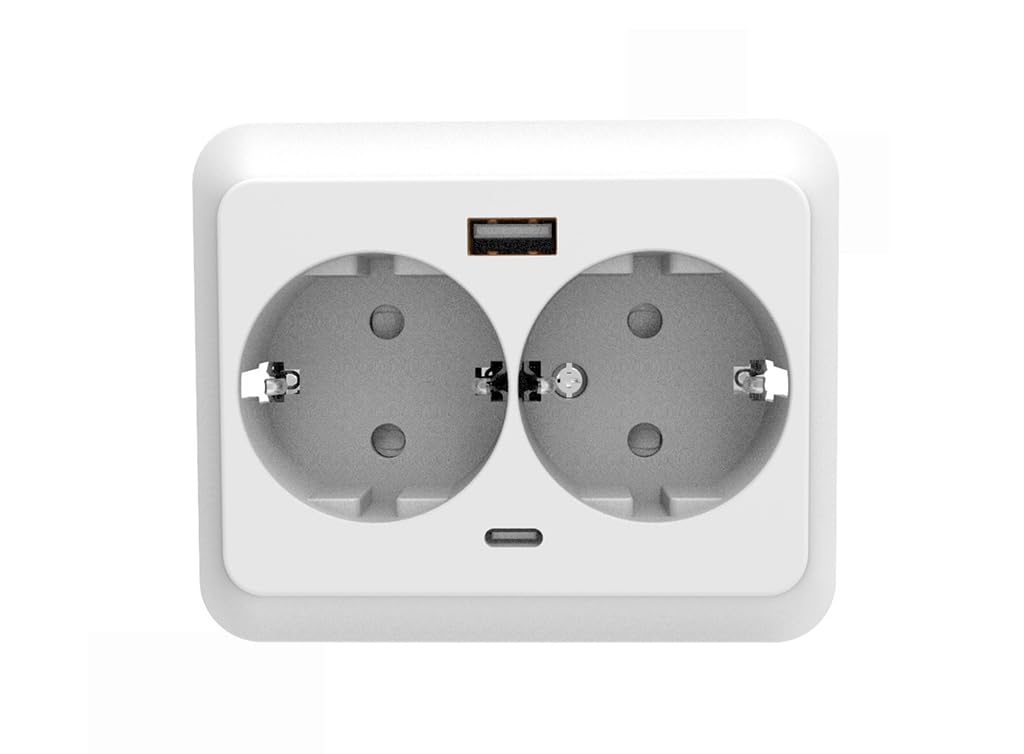 16A 250V Dual Recessed Grounded Socket Includes USB Type A and C ports for fast and convenient charging, Modernize your space with a functional and stylish touch.