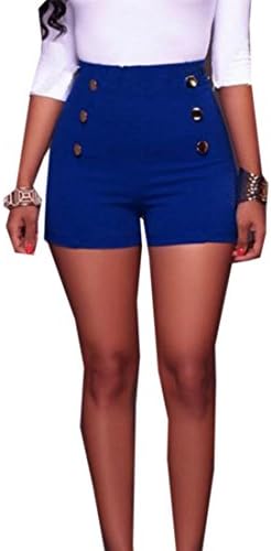 Honey GD Women's Solid Hi-Waist Hipster Buttoned Bodycon Summer Hot Pants