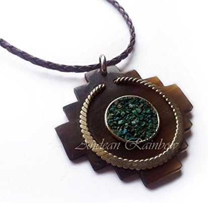 Chacana Necklace with Chrysocolla pieces - Chakana charm Peruvian jewelry - Necklace with hammered wire - Women gifts - Anniversary gifts - Inca amulet