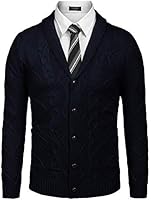 COOFANDY Men's Shawl Collar Cardigan Sweater Slim Fit Merish Aran Button Down Cable Knitted Sweater with Pockets