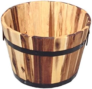 Happy Planter HP304 Small Wood Barrel Outdoor Planter, Size: 11.5 in. x 11.5 in. x 7 in. Color: Standard Brown