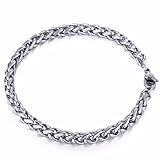 Trendsmax 4mm Mens Chain Boys Wheat Link Silver Tone Stainless Steel Bracelet 7-11inch